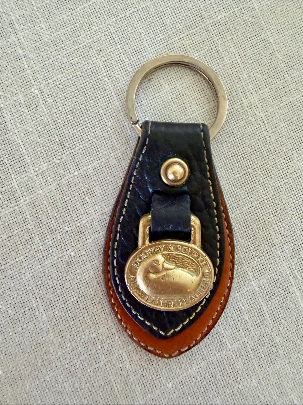 Vintage Dooney & Bourke Navy and Brown Leather Key Fob